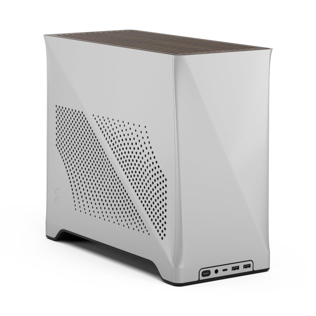 Fractal Design Era 2 ITX PC Case in Silver - Sleek Anodized Aluminum, Solid Walnut Top, Supports 3-S