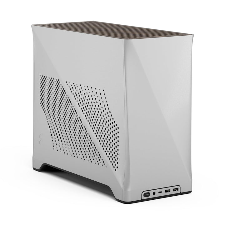 Fractal Design Era 2 ITX PC Case in Silver - Sleek Anodized Aluminum, Solid Walnut Top, Supports 3-S