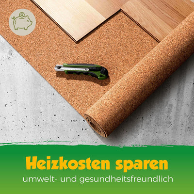 Kork Trittschalldämmung | Dämmung für Laminat & Parkett |Geeignet für Fussbodenheizung | Rollenkork