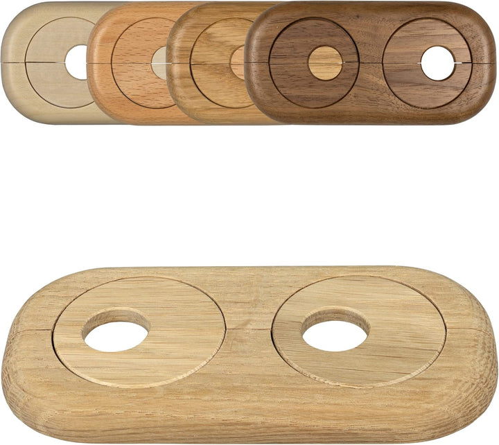 3 Stück Doppel Heizungsrohr Rosette, Rohrabstand variabel, verschiedene Echthölzer und Grössen, Rohr