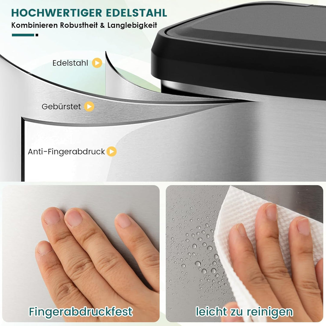 COSTWAY Mülleimer Küche, 68L Abfalleimer, Tretmülleimer mit sanft schliessendem Deckel, Mülltrennsys