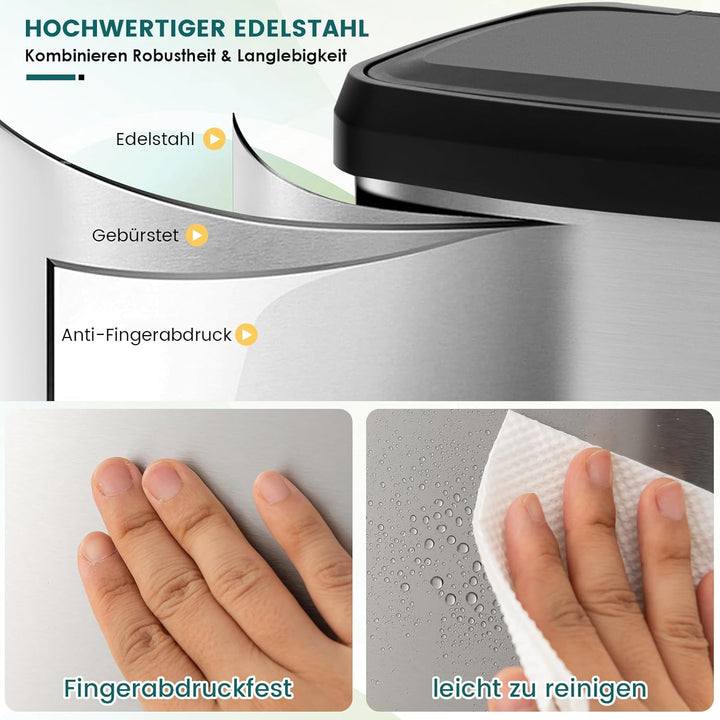 COSTWAY Mülleimer Küche, 68L Abfalleimer, Tretmülleimer mit sanft schliessendem Deckel, Mülltrennsys