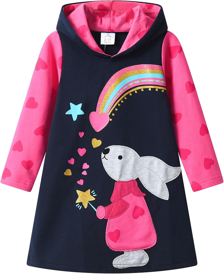 VIKITA Mädchen Kapuzenpullover Kleider Baumwolle Hoodie Herbst Winter Freizeit 2-8 Jahre 3-4 Jahre L