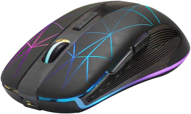 Rii Gaming RM200 Wireless - Drahtlose Gaming Maus, 1600 DPI, 5 Tasten, wiederaufladbar, mit bunten L