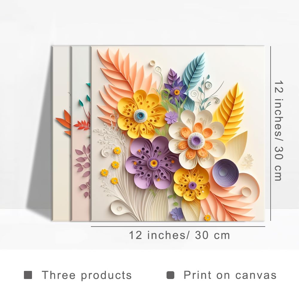 Piy Painting 3 Stk. Leinwand drucken, Elegante Blumen Bilder moderne Gemälde, Blume Wandbilder Leinw