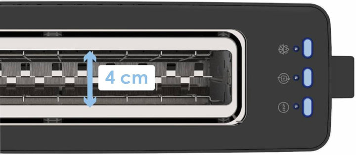 Bastilipo - Firefox - AN900 - Schwarzer Toaster - Langer Schlitz für 2 Scheiben mit 900 W - Auftaufu