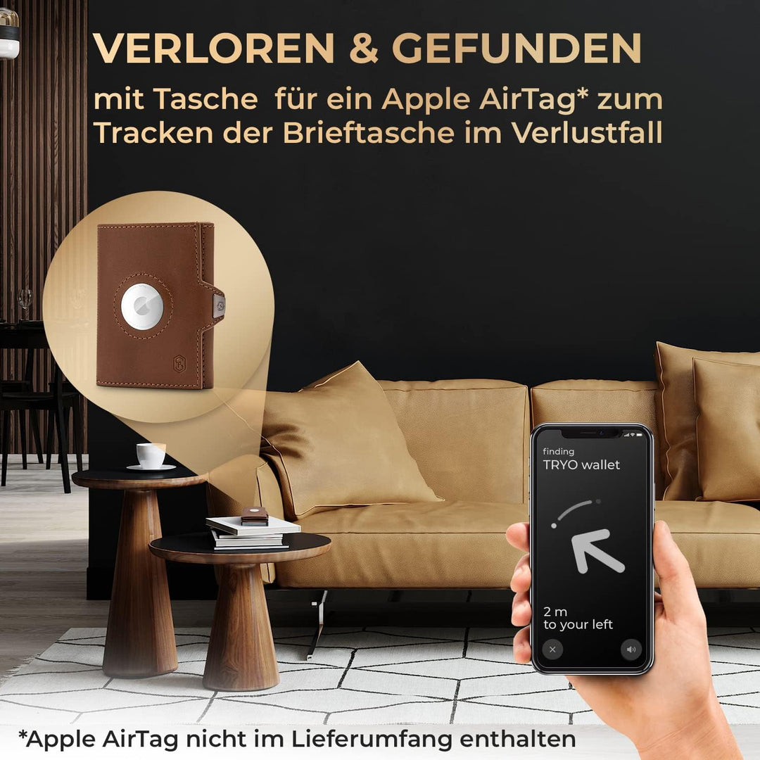 slimpuro Tryo Airtag Wallet, Airtag Geldbörse aus Leder, Geldbörse für Herren Klein mit Münzfach, Kr