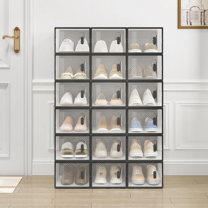 WOLTU Schuhbox stapelbar, 18er Set, Schuhkarton mit magnetischer Tür, Kunststoffbox für Schuhaufbewa