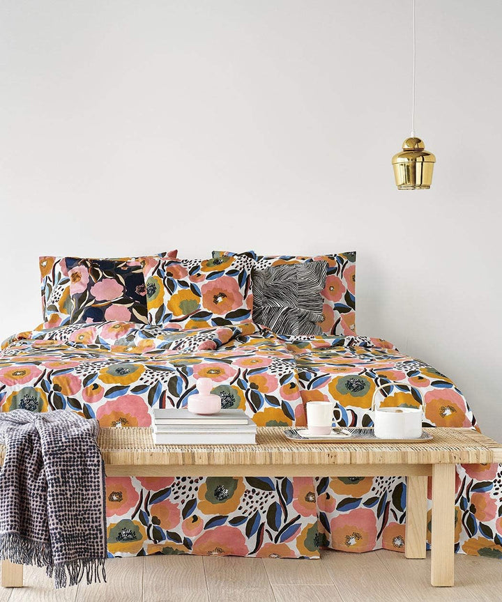 Marimekko - Doppelbett-Bettbezug-Set, Baumwoll-Perkal-Bettwäsche mit passendem Kissenbezug und Knopf