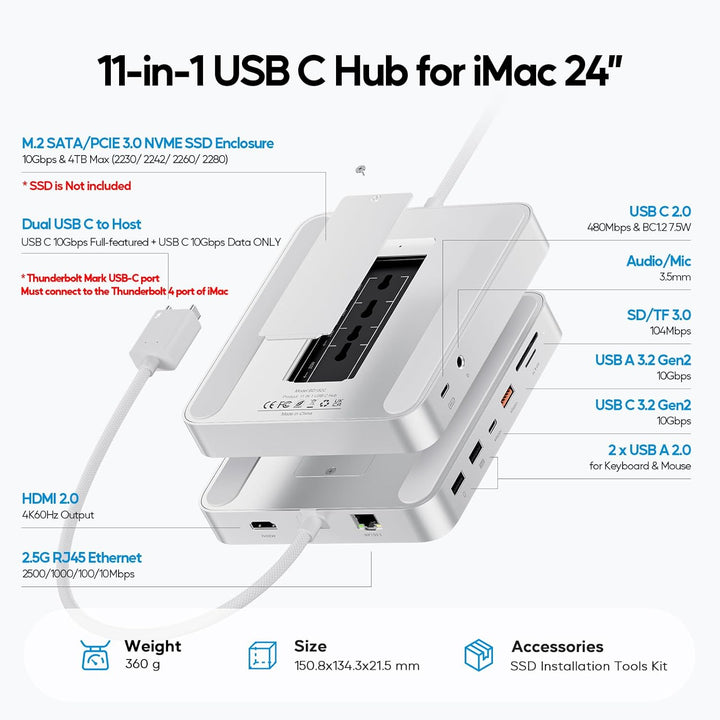 Upgraded iMac Hub für M1/M3/M4, iMac Zubehör M4 unterstützt 4TB SSD-Gehäuse (SSD Nicht enthalten), U