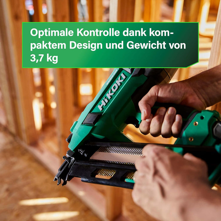 HiKOKI Akku-Streifennagler 34° - 18 V, 50-90 mm Nägel - Leistungsstark, LED-Licht, Brushless Motor,