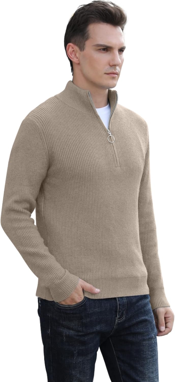 Hisir Pullover Herren Strickpullover 1/4 Zip Pulli Männer, Bequem Weich Warmer Winter Pullover für M