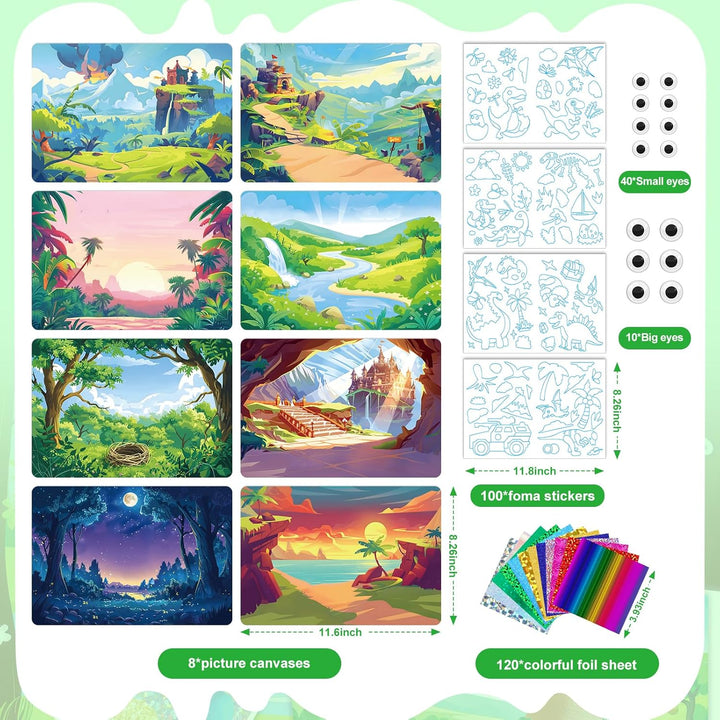 Lustiges Folien-Kunst-Set für Kinder, Dinosaurier-Folienkunst für Kinder, Kunst-Bastelsets für Mädch