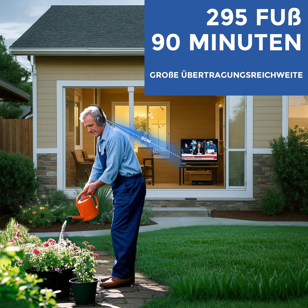 Kabellose Kopfhörer für Fernseher, Over-Ear kabellose 196ft Wireless-Reichweite,unterstützen Optical