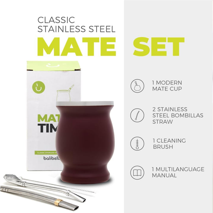 balibetov Yerba Mate Tee Set (Mate Becher) aus Rostfreiem Edelstahl mit Bombilla (Strohhalm) für Mat