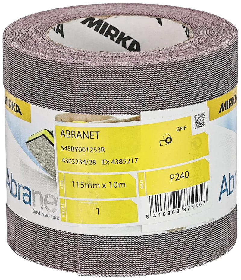 Mirka Abranet Netz-Schleifrolle 115 mm x 10 m Klett / Korn P240 / 1 Rolle / zum Schleifen von Holz,