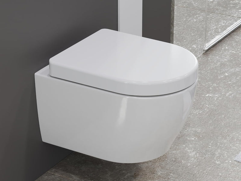SSWW | Toilette für Gäste-WC, Spülrandloses WC mit Softclose Deckel, Hänge-WC aus Keramik, Wand-WC |