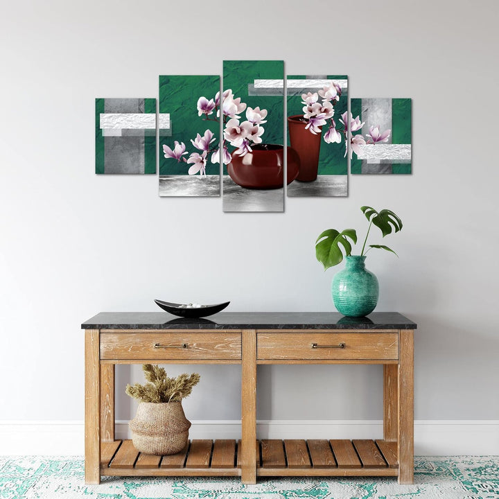 Runa Art Wandbilder Blumen Abstrakt 5 Teilig Bild auf Vlies Leinwand Deko Wohnzimmer Blumenvase Türk