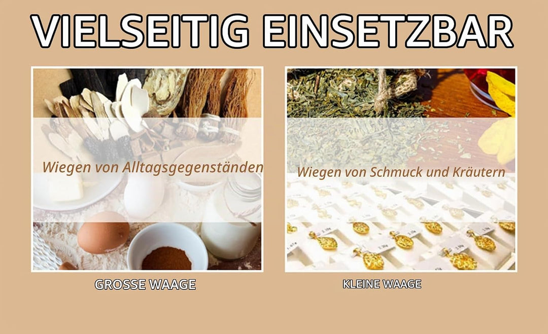 Wiederaufladbare Küchenwaage mit zwei Gewichtsplattformen 12 Wägeeinheiten Display mit klarer Hinter