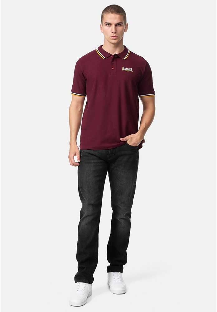 Lonsdale Herren Velton Poloshirt L Oxblood/Yellow/White, L Oxblood/Yellow/White