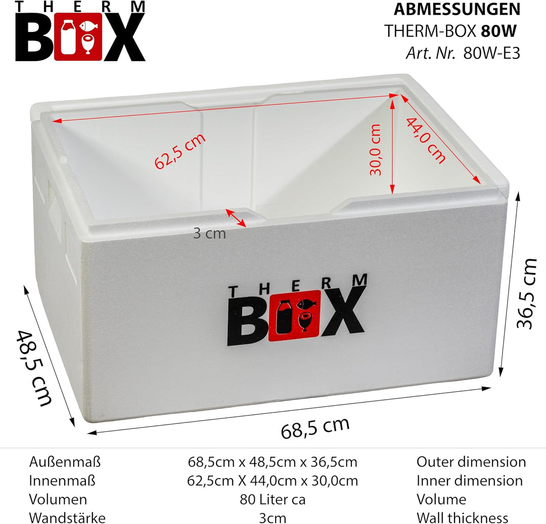 THERM BOX 80W Gärbox Styroporbox 80 Liter Innen 62,5x44x30cm Wandstärke 3cm Thermobox Isolierbox Küh