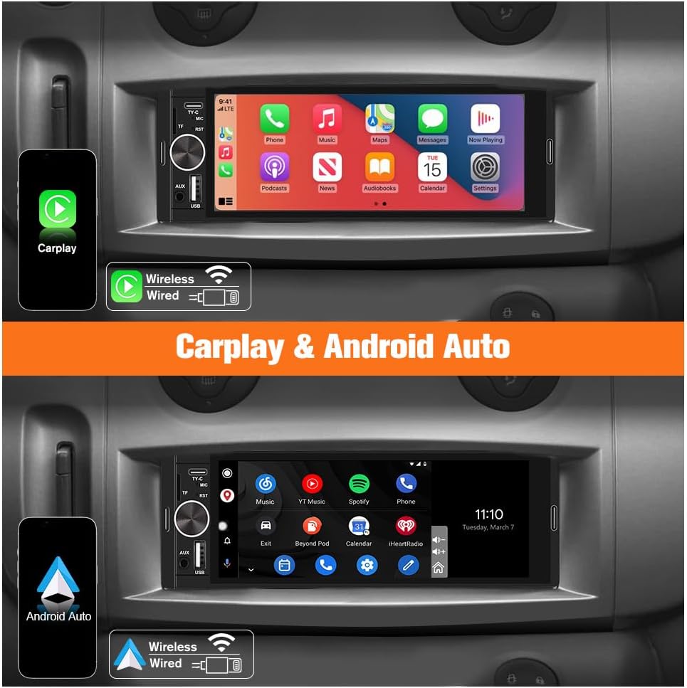 Junsun Smartes 1 DIN Autoradio mit 6,36 Zoll Touchscreen mit Rückfahrkamera | wired and wireless Car