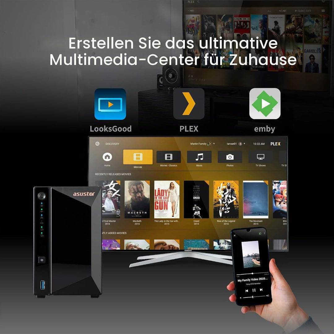 Asustor Drivestor 2 Pro Gen2 AS3302T v2, 2 Bay NAS Gehäuse Netzwerkspeicher, 1.7GHz Quad-Core, 2.5Gb