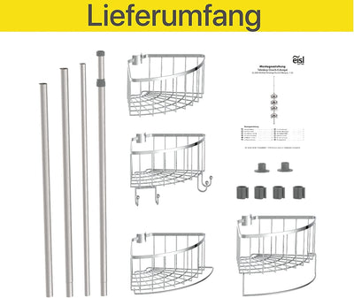 EISL Teleskop Duschregal mit 4 Duschkörben, Duschablage ohne bohren, Badezimmer Zubehör, Korb Aufbew