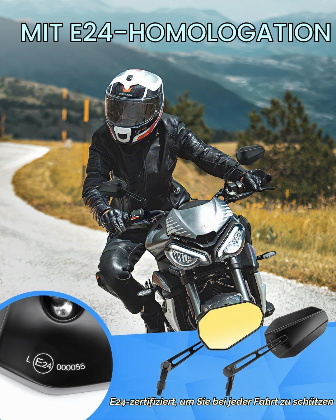 SUPAREE Motorrad Spiegel Motorrad Rückspiegel Universal Lenkerspiegel motorrad e Geprüft Gelbes Spie