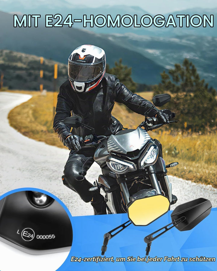 SUPAREE Motorrad Spiegel Motorrad Rückspiegel Universal Lenkerspiegel motorrad e Geprüft Gelbes Spie