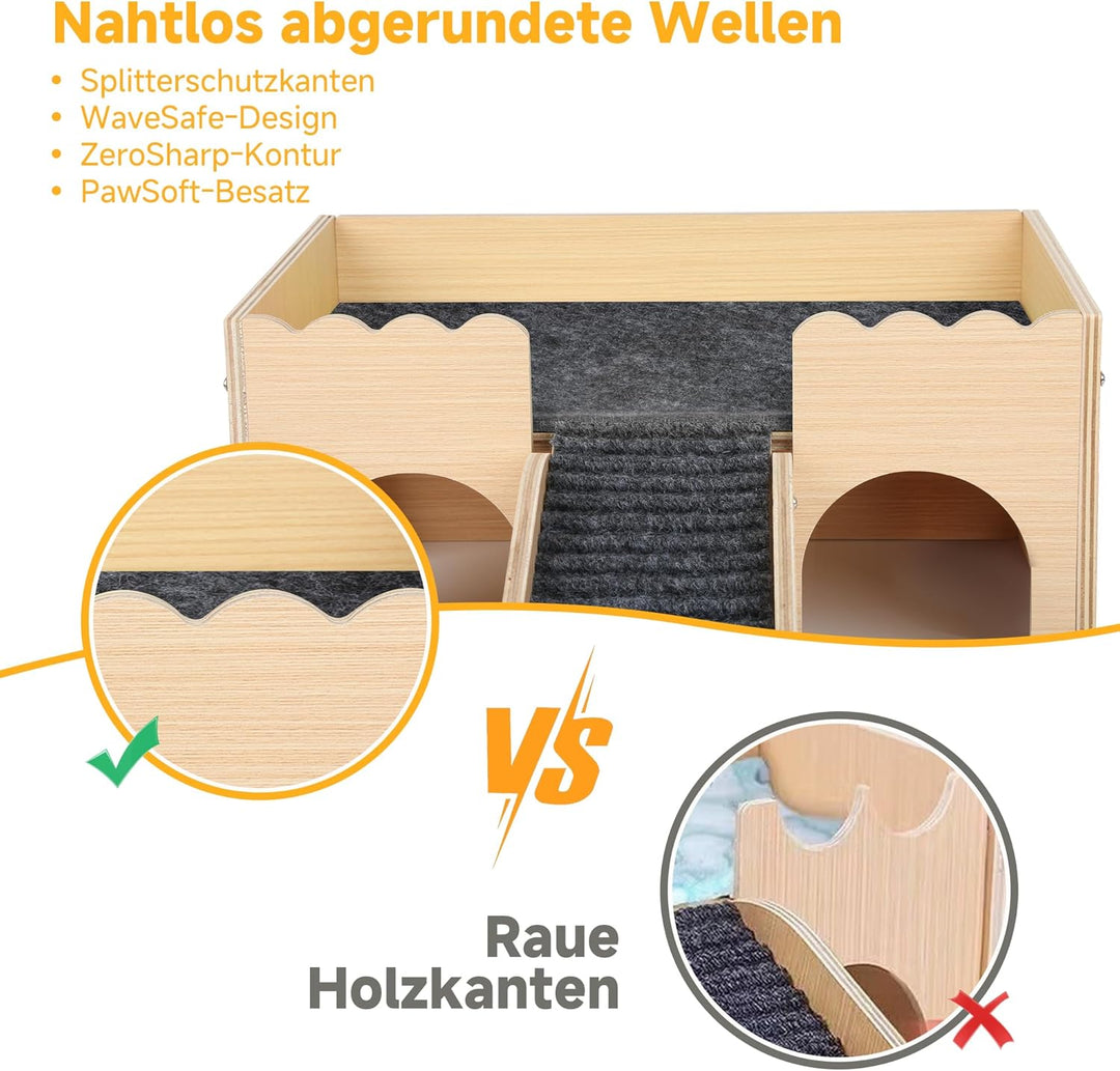 Mehrstöckiges Meerschweinchen Versteck mit Treppe und Matten – Extra Gross Meerschweinchen Schloss A