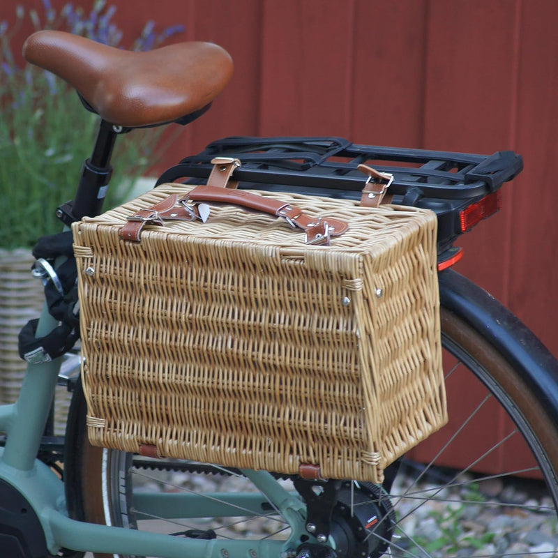 UNUS Fahrradkorb/Picknickkorb aus Weide rechteckig für 2 Personen inklusive Porzellan und Besteck
