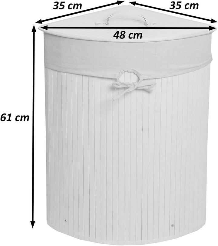 Eckwäschekorb HWC-C21, Laundry Wäschebox Wäschesammler Wäschebehälter, Bambus 61x48x35cm 50l - braun