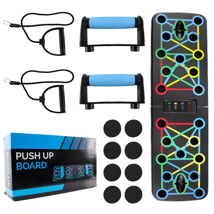 Yunova Push Up Board 63,5 x 18 cm – Liegestützbrett mit Griffen & Widerstandsbändern, faltbar & stab
