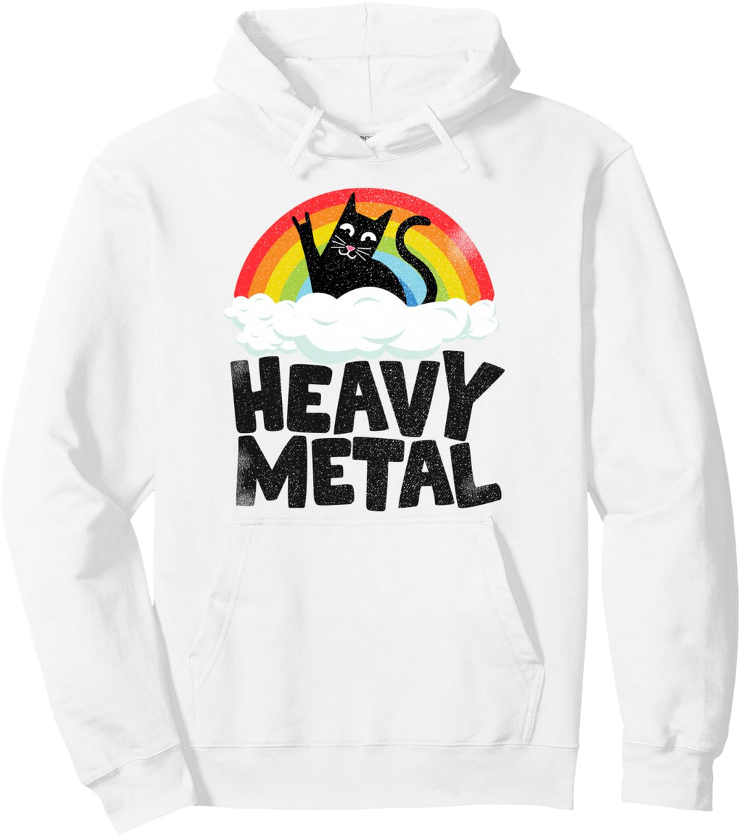 Heavy Metal Cat Rainbow Retro Kinder Goth Funny Death Metal Pullover Hoodie