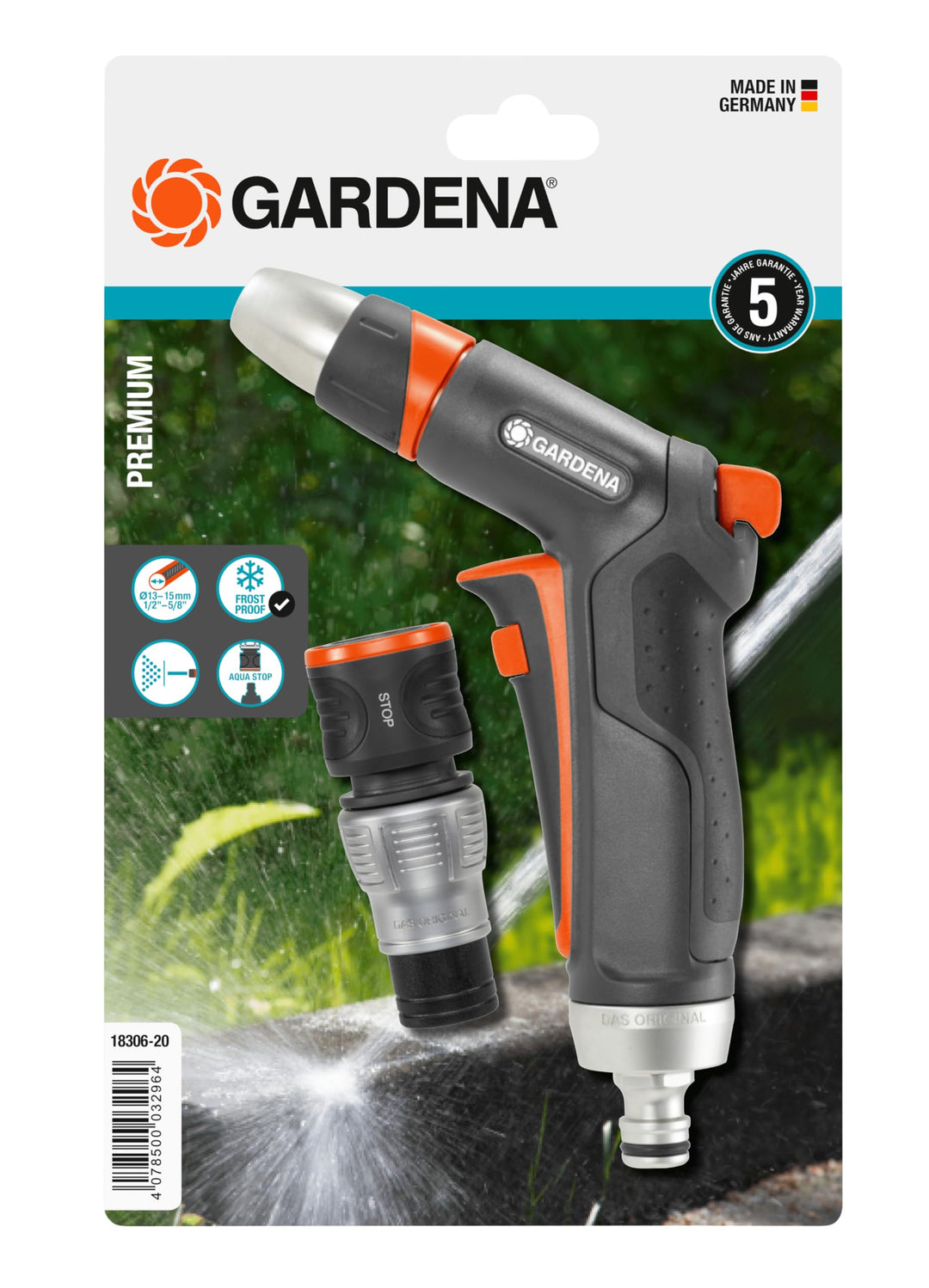 Gardena Premium Reinigungsspritzen-Set: Robuste Reinigungsspritze und Wasserstop-Anschlussstück, pra