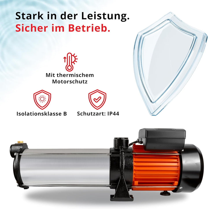 Grafner Premium Kreiselpumpe 10 Stufen, 5400 l/h 2200 Watt, 11 bar, Förderhöhe 110m, Ansaughöhe 8m,