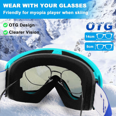 Trusiel Skibrille, Skibrille Damen Herren Anti-Fog Ski brille OTG, Skibrille für Brillenträger, 400