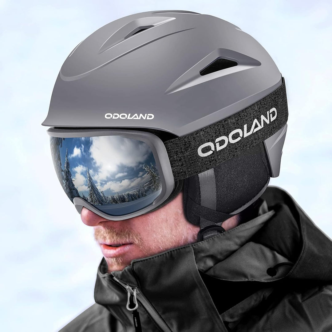 Odoland Skihelm mit Skibrille für Skifahren und Snowboard, Einstellbare Grössenverstellbar, mit Ohre