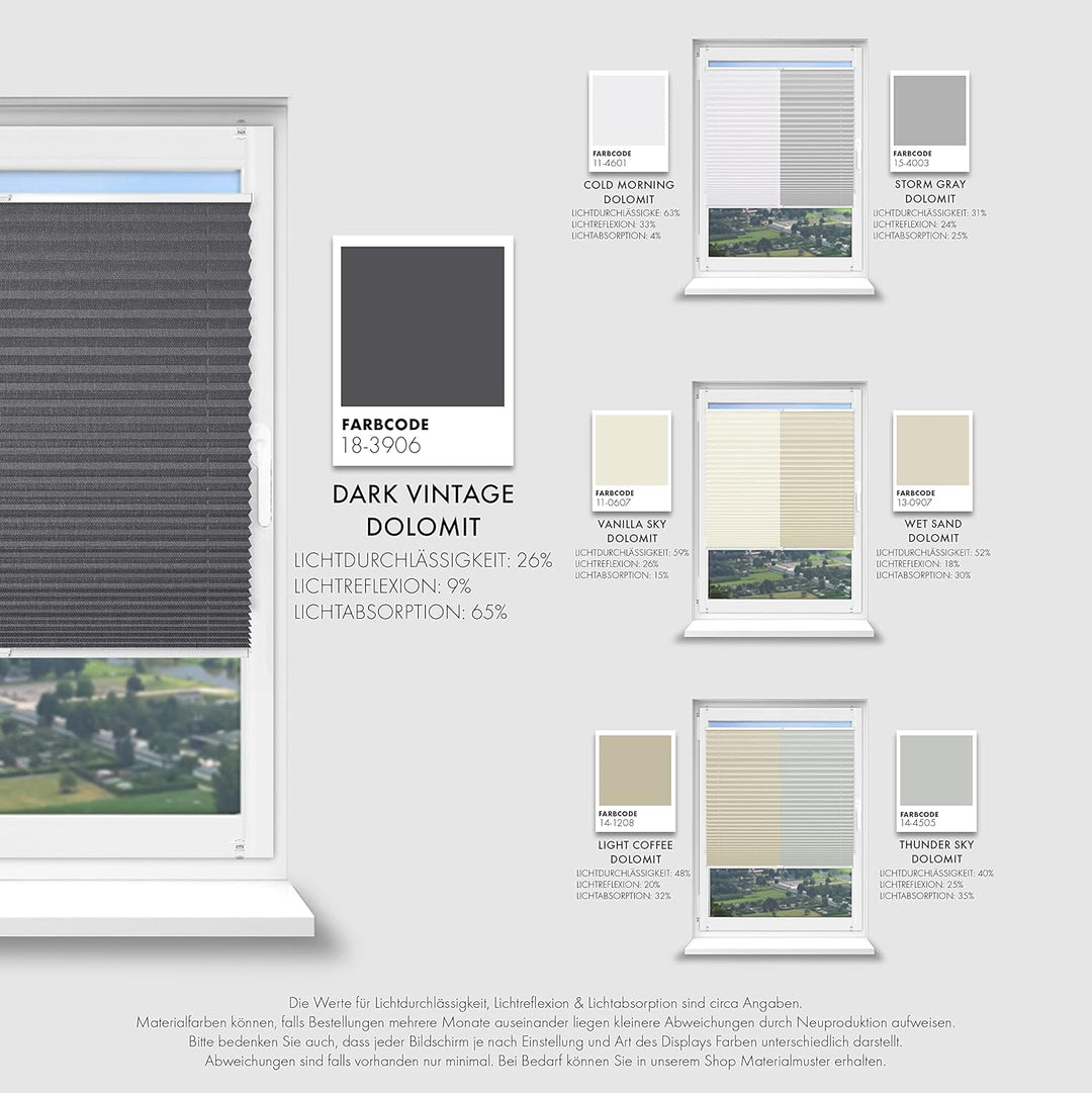 Schuette® Plissee ohne Bohren ● Dolomite Kollektion: Cold Morning (Grau) ● 60x100cm (Breite x Höhe)