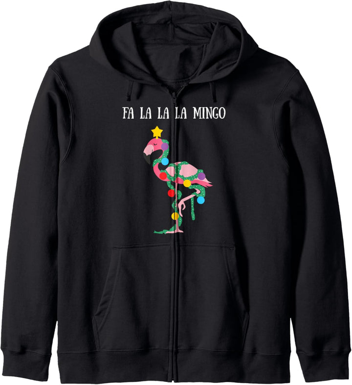 Fa La La Mingo Rosa Flamingo Weihnachtsbaum mit Lichterkette Kapuzenjacke