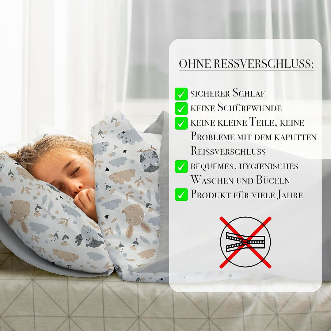 Amilian Kinder Bettbezug aus Baumwolle 100x135 - Weiche Bettwäsche für Kinderbett - Pflegeleichte Ki