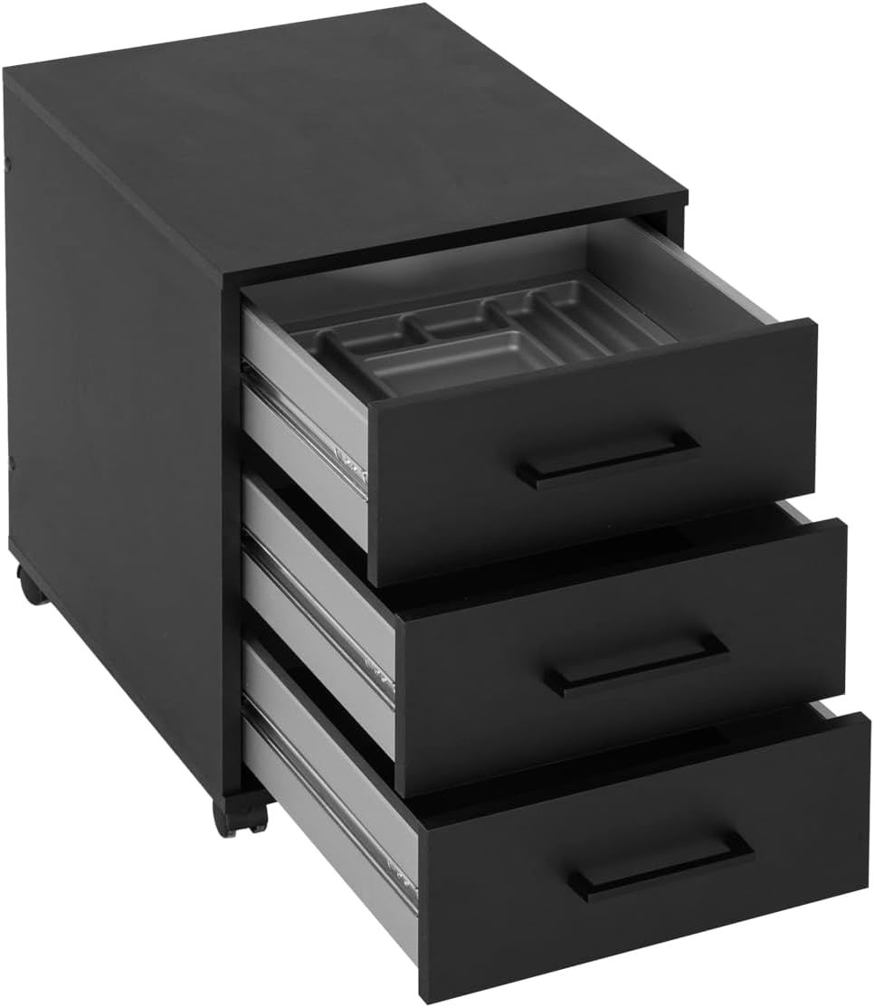 Schildmeyer Rollcontainer Ruby, Holzwerkstoff, schwarz matt, 40 x 50 x 57 cm, Schwarz Matt