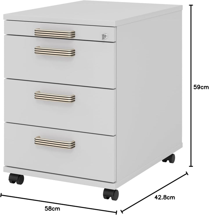 bümö Rollcontainer mit Schubladen, Container abschliessbar aus Holz in grau - Rollwagen für's Büro a