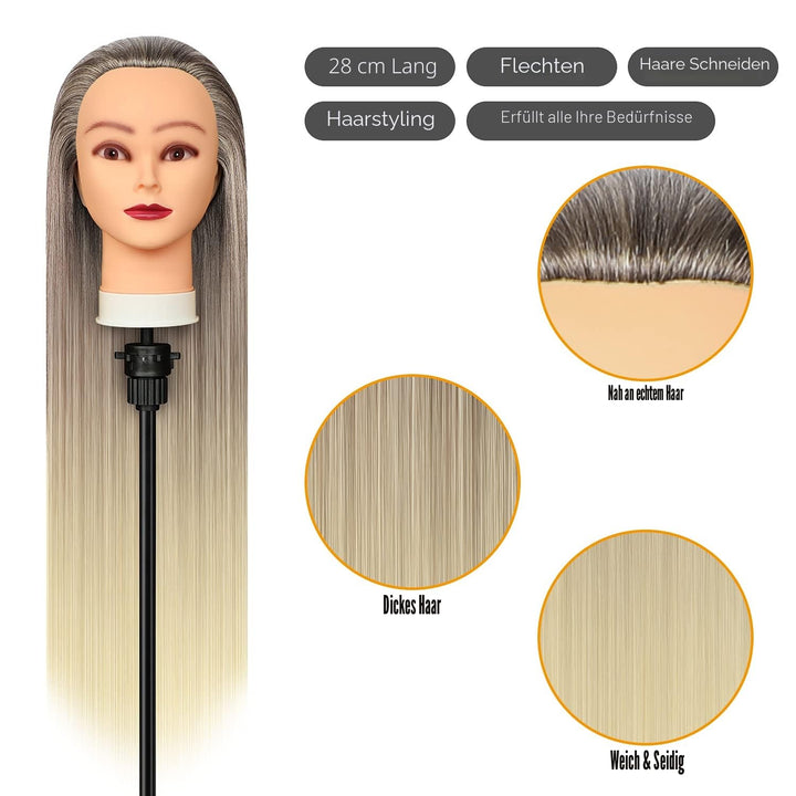 Trainingsköpfe, 28 inch Übungskopf Frisierkopf Friseur 100% Synthetikfaser-Haar Styling Kopf Frisier