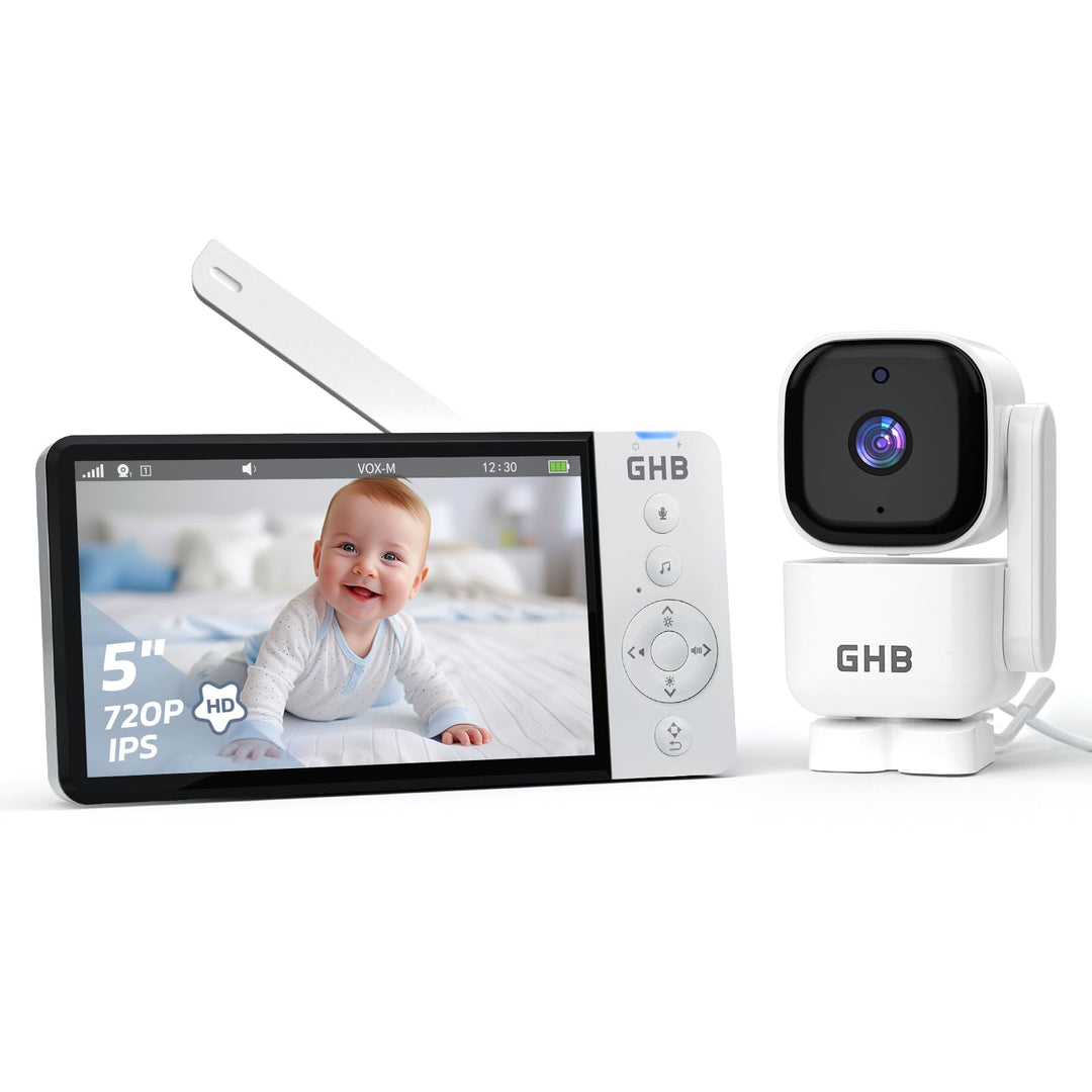 GHB Babyphone mit Kamera 5 Zoll 720P HD Display mit bis zu 168h Akkulaufzeit im VOX Bewegungserkennu