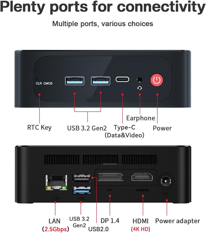 Beelink SER5 Pro Mini PC, AMD Ryzen 7 5800H (8C/16T, bis 4.4 GHz), 16GB DDR4 RAM 500GB NVMe SSD Mini
