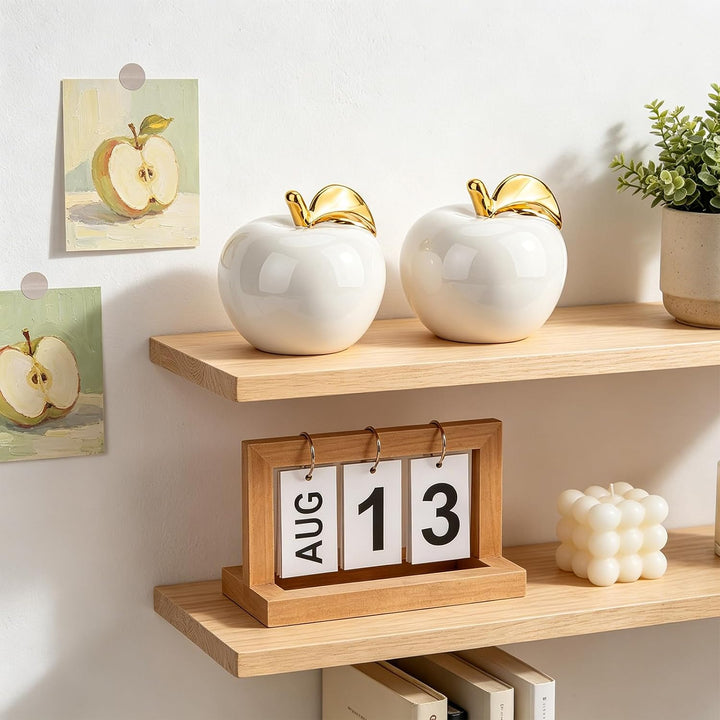 Folmywy Keramik Apfel Dekoration 12,7 cm Porzellan Kunstapfel Moderne Statue mit Goldstiel Weihnacht