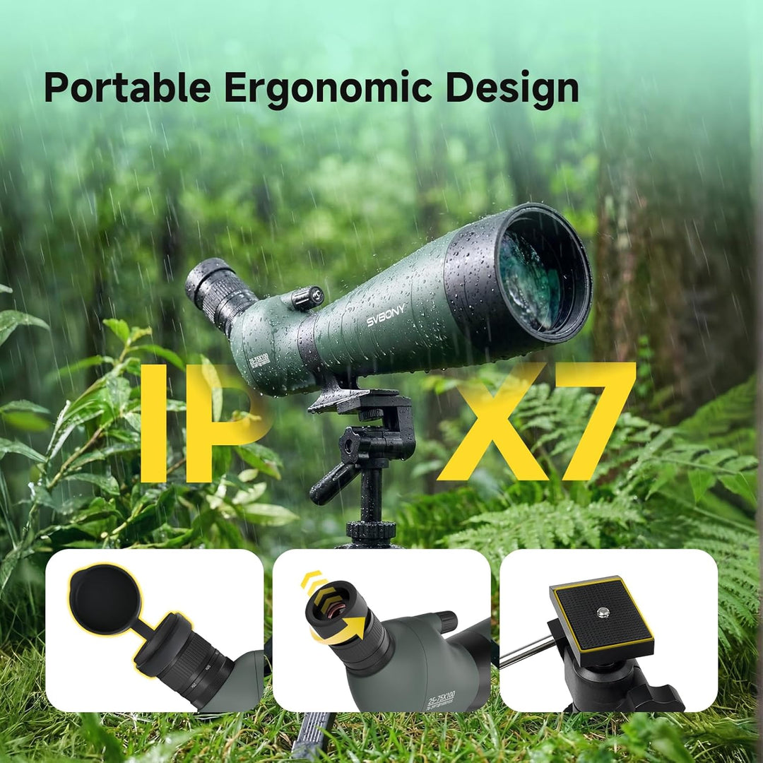 Svbony SV28 25-75x100mm Spektiv mit mit Stativ und 3-Achse Handy Teleskop Adapter, Helle und Klare B