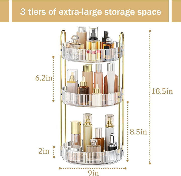 MOKANI Make Up Kosmetik Organizer, 360° Dreh Schmink Organizer, 3 Ebenen, Multifunctional Makeup Ski
